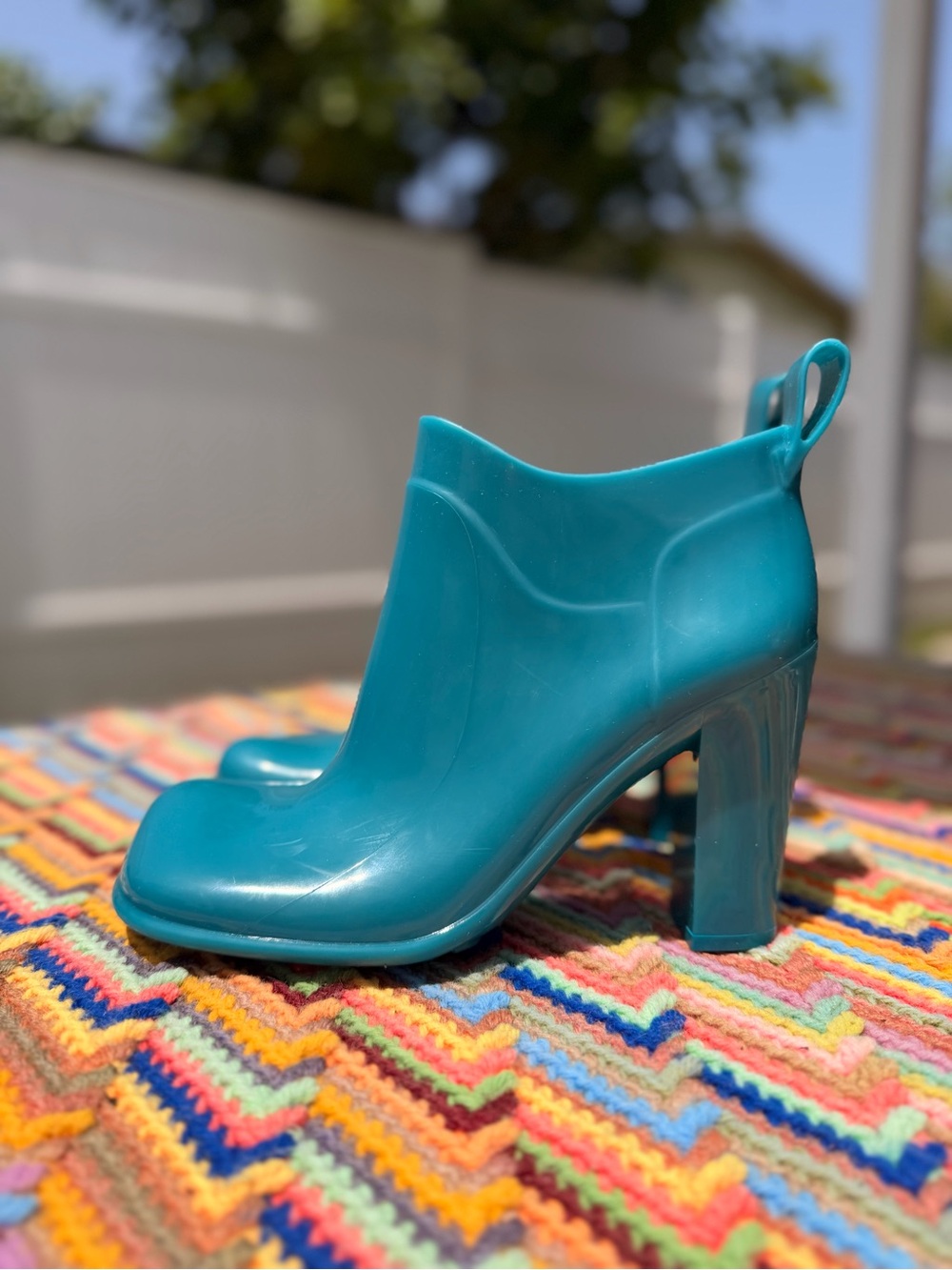 Bottega Veneta Teal Rain Heel Booties - Stylish Waterproof Ankle Boots